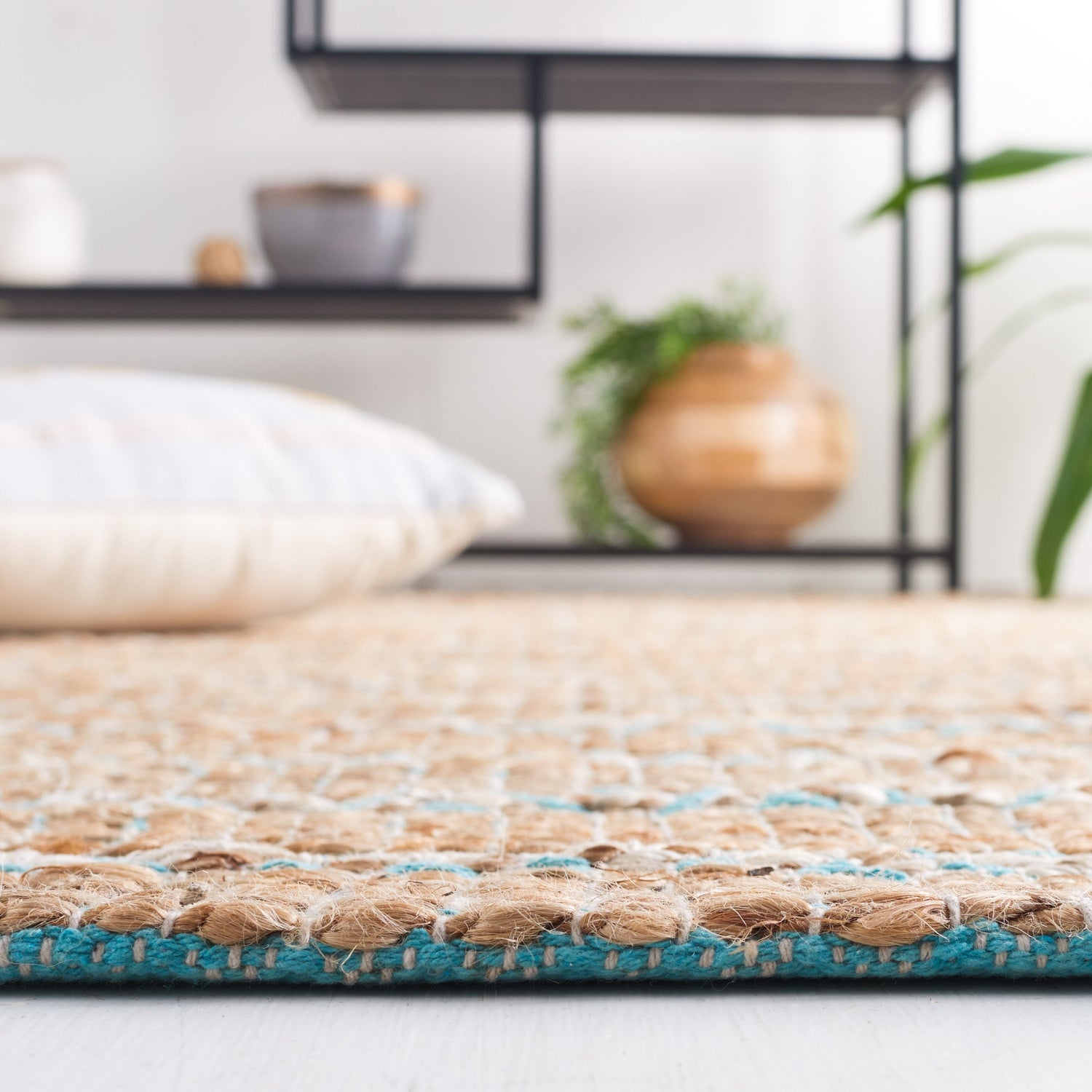 Safavieh Natural Fiber Nfb655K Teal/Natural Rug.