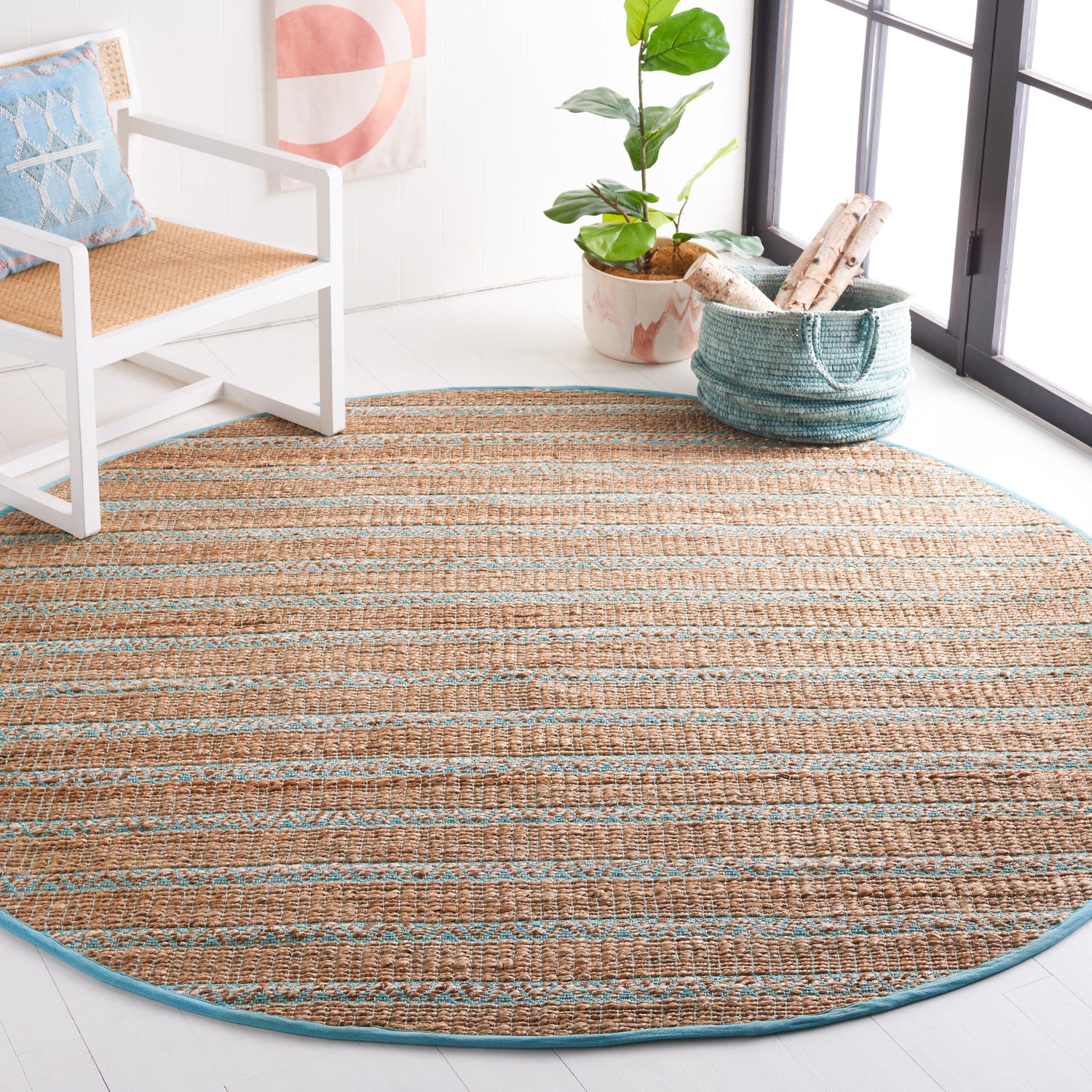 Safavieh Natural Fiber Nfb655K Teal/Natural Rug.