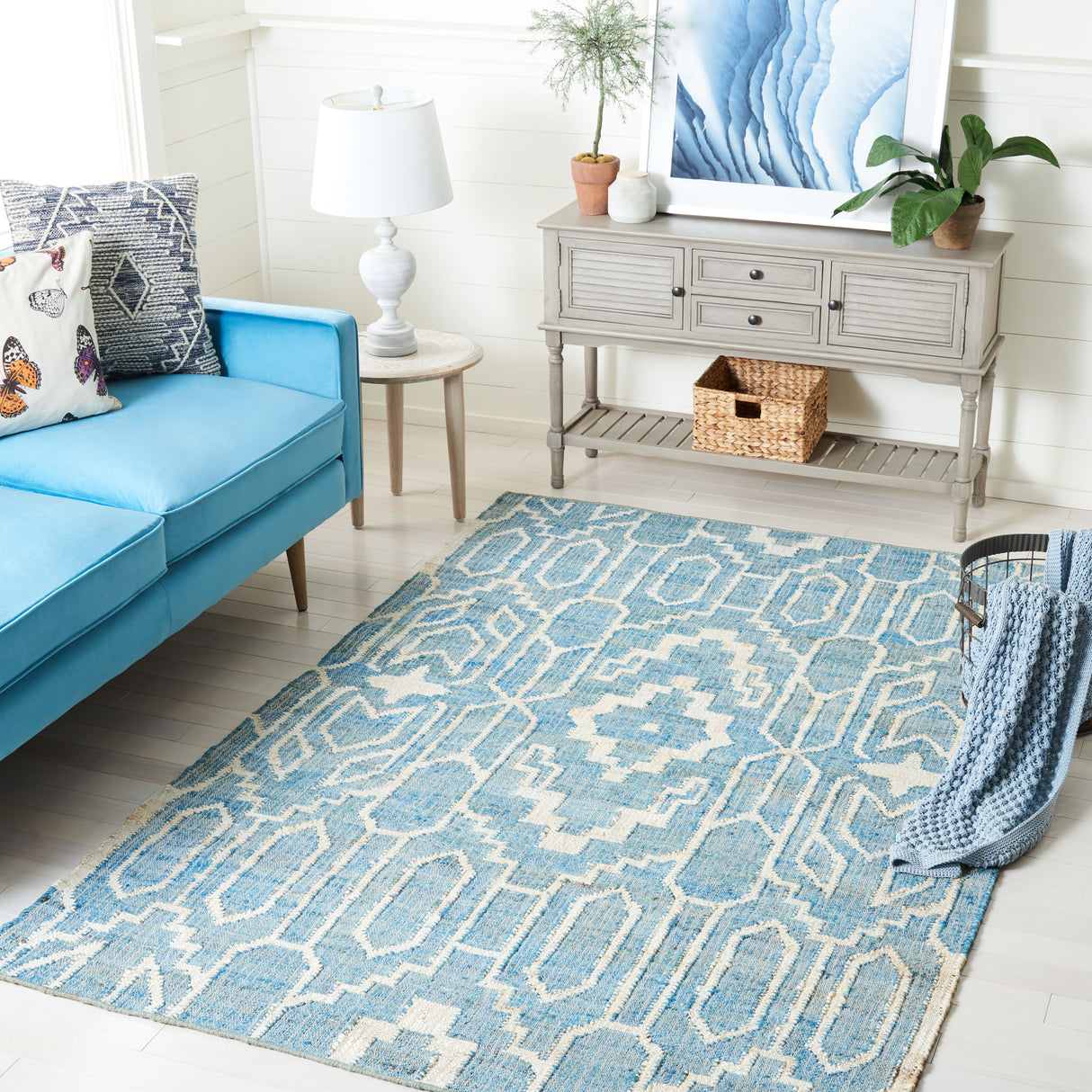 Safavieh Natural Fiber Nfb750M Blue/Ivory Rug.