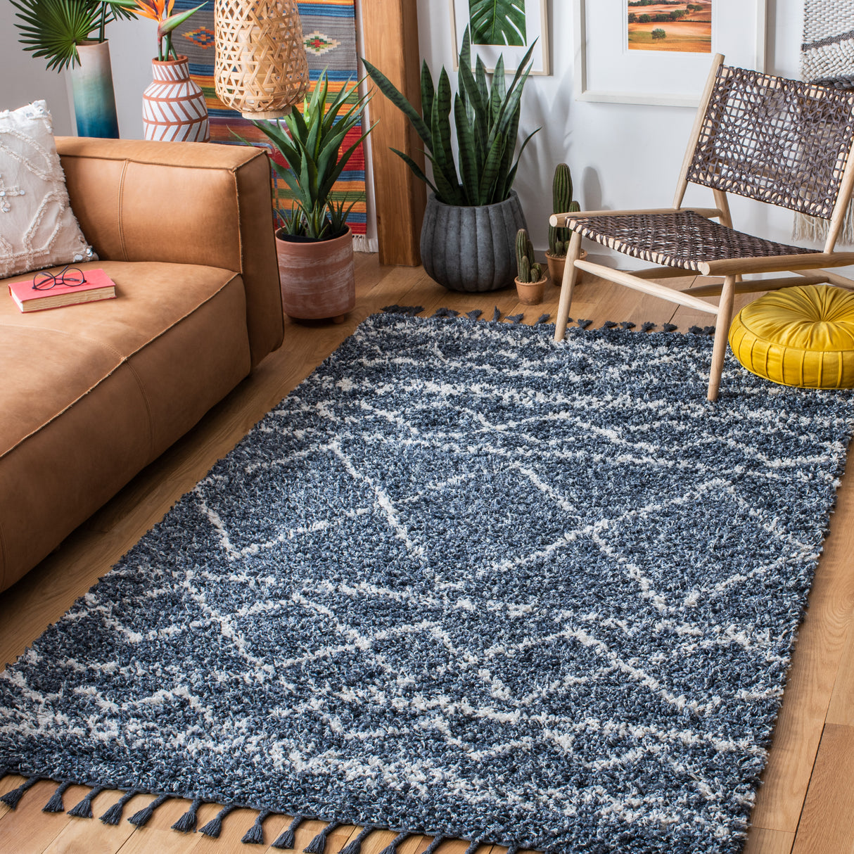 Safavieh Pro Lux Shag Plx436M Blue/Ivory Rugs.