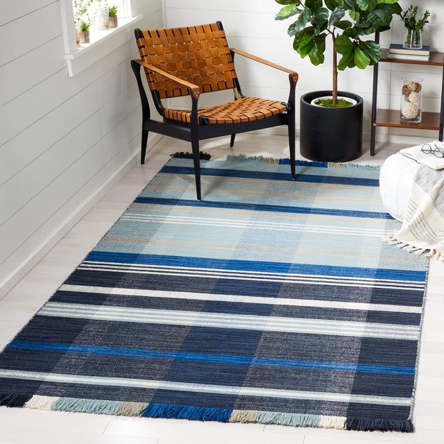Safavieh Striped Kilim Stk703N Navy/Charcoal Rug.
