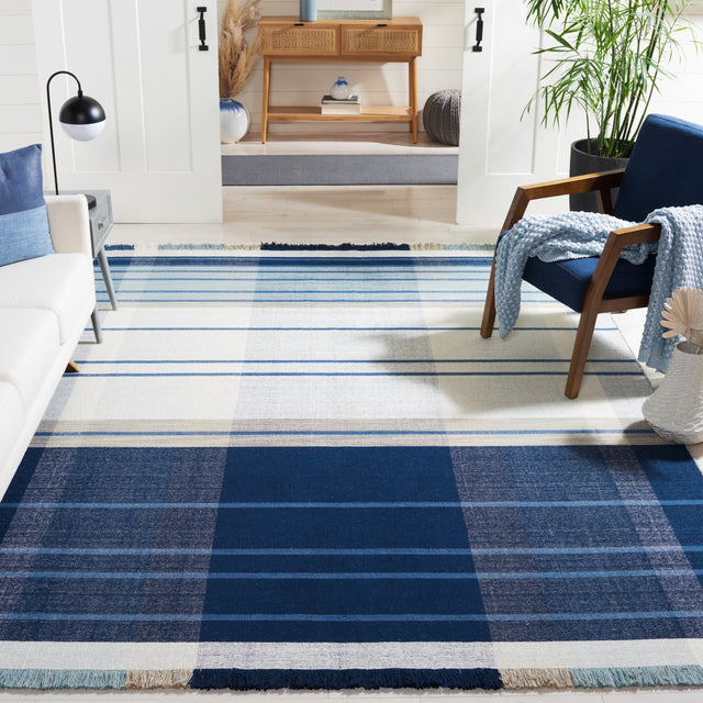Safavieh Striped Kilim Stk707M Blue/Beige Rug.