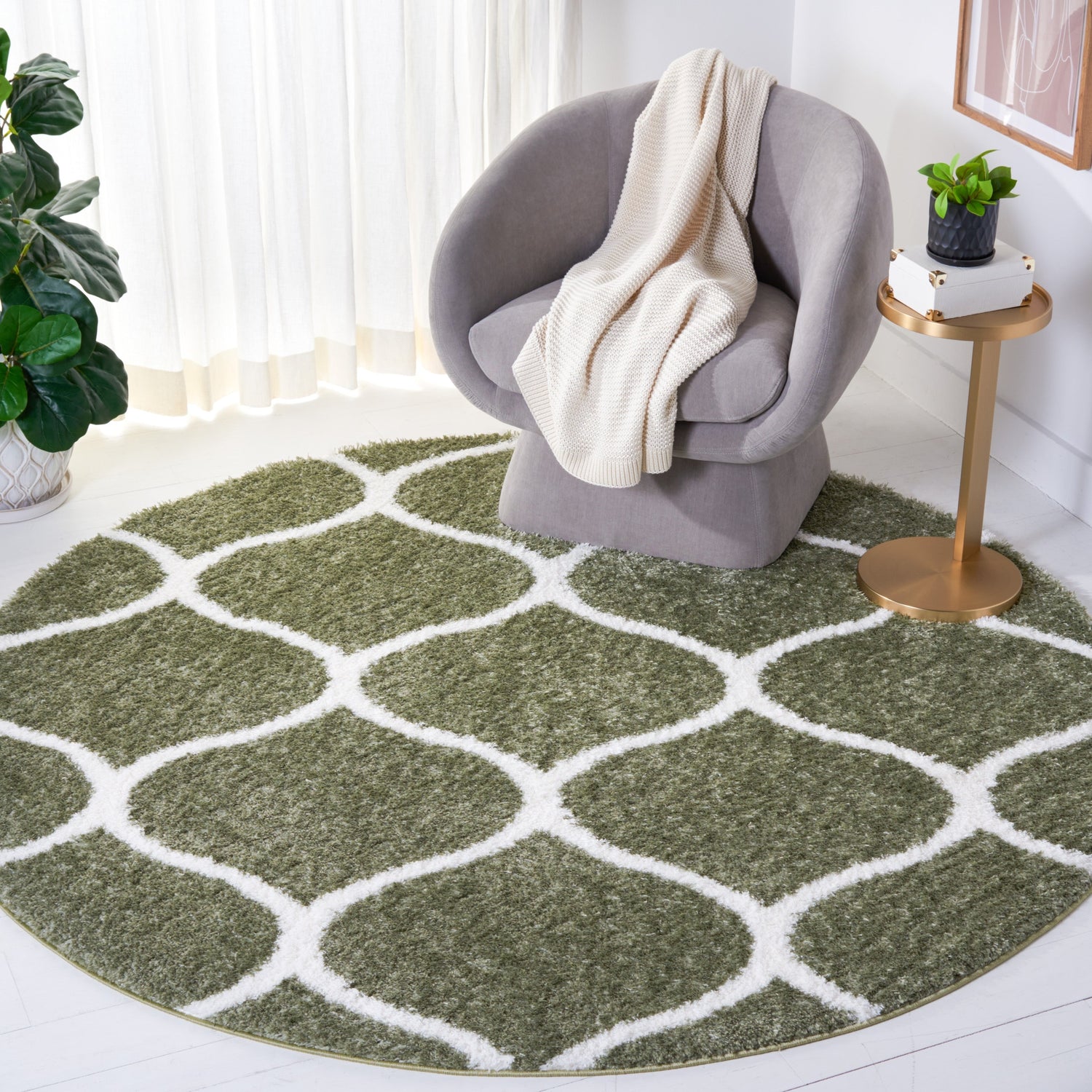 Safavieh Tahoe Shag Tho677W Sage/White Rug.