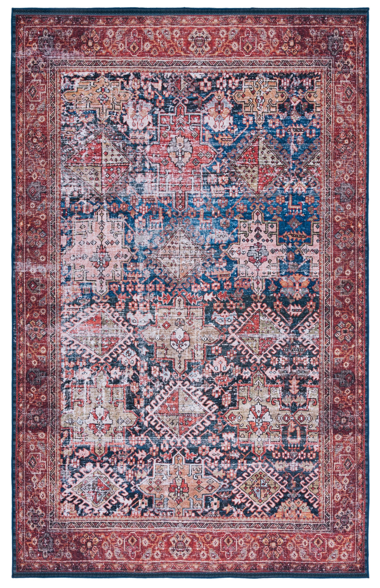 Safavieh Machine Washable Tucson Tsn124N Navy/Rust Rug.