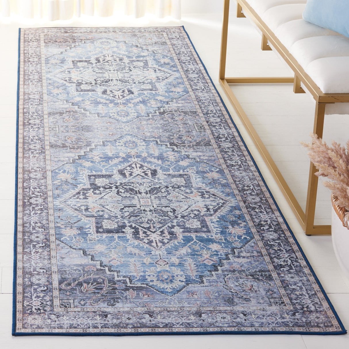 Safavieh Machine Washable Tucson Tsn137M Blue/Charcoal Rug.