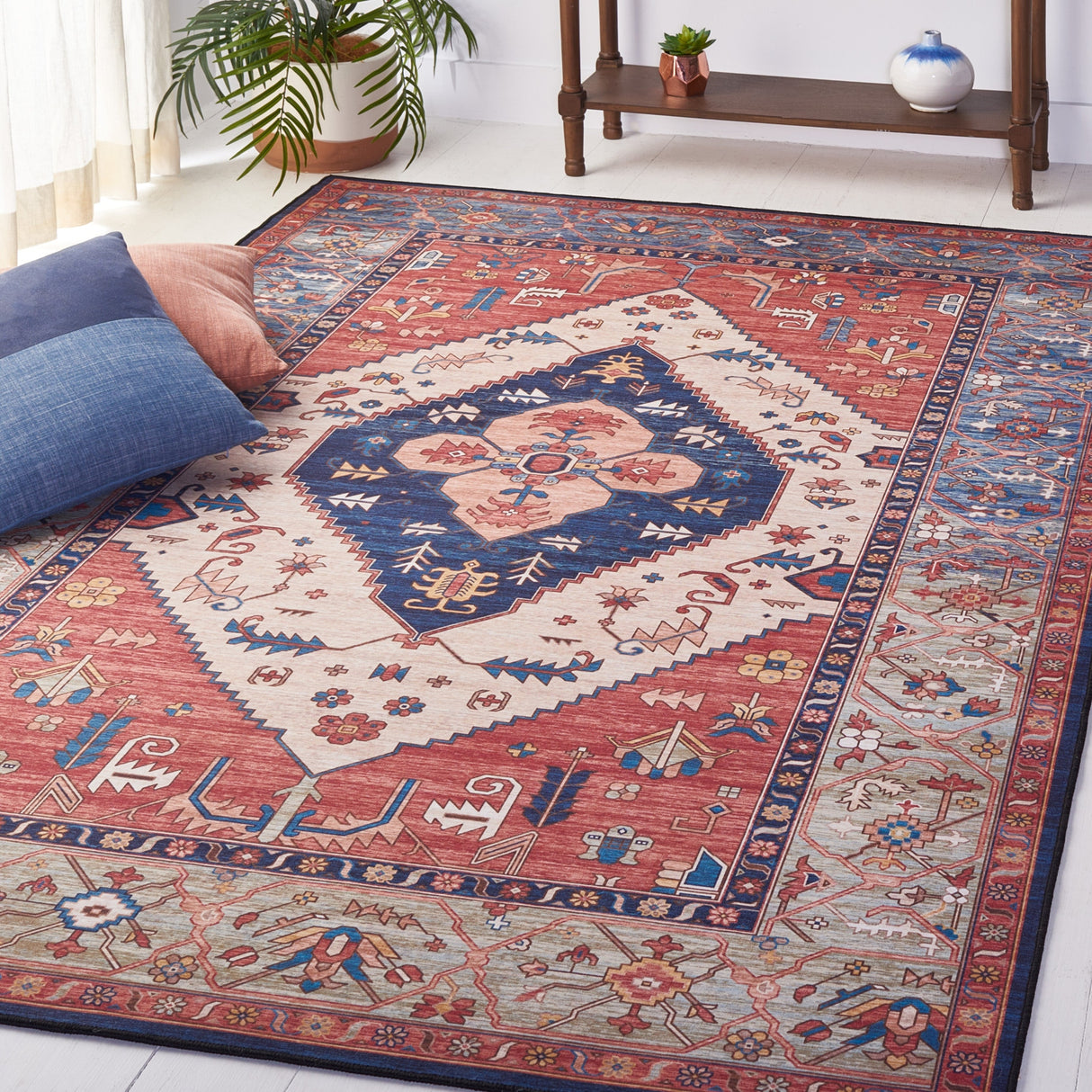 Safavieh Machine Washable Tucson Tsn153P Rust/Blue Rug.