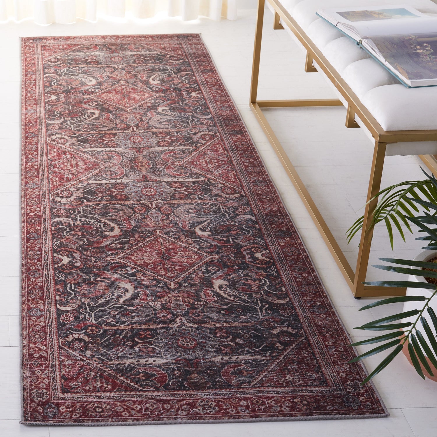 Safavieh Machine Washable Tucson Tsn175Y Dark Green/Rust Rug.