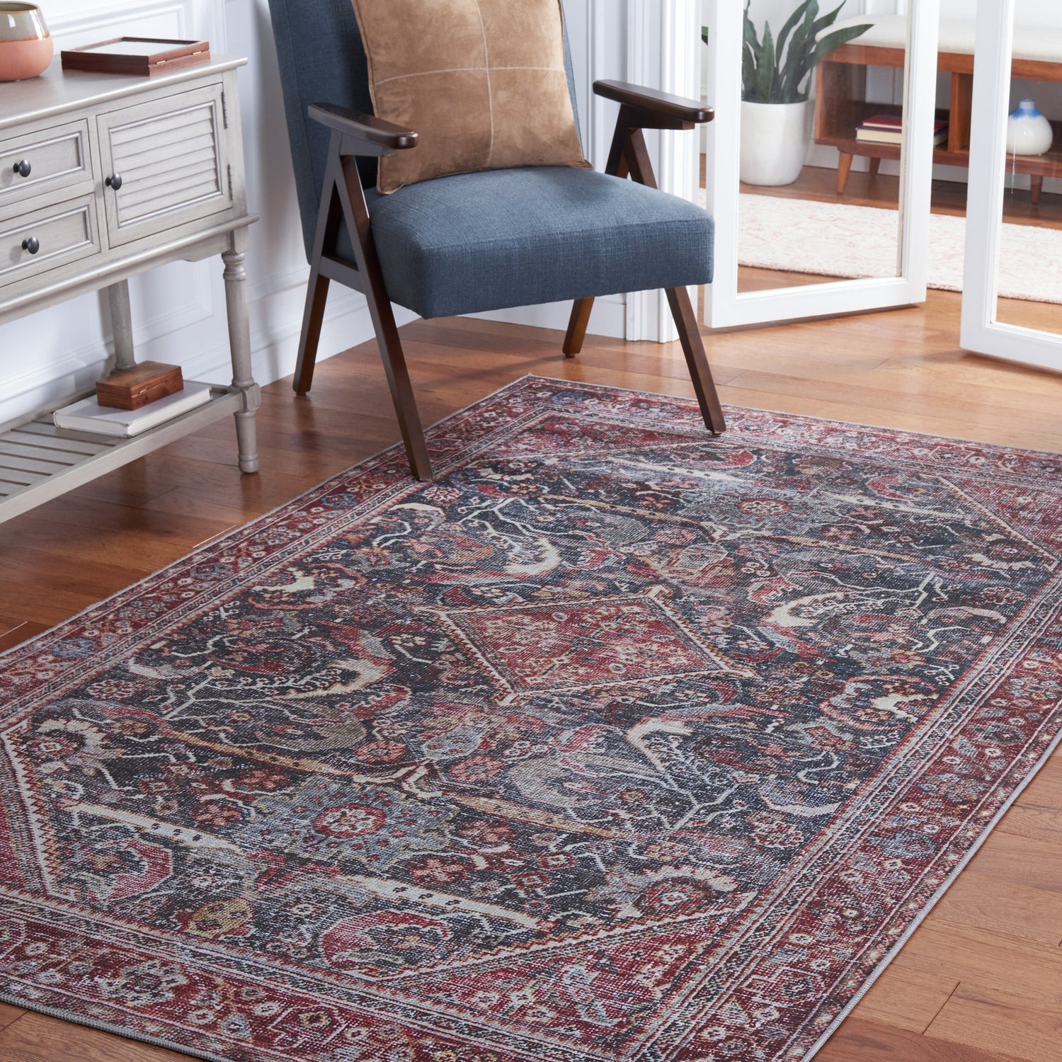 Safavieh Machine Washable Tucson Tsn175Y Dark Green/Rust Rug.
