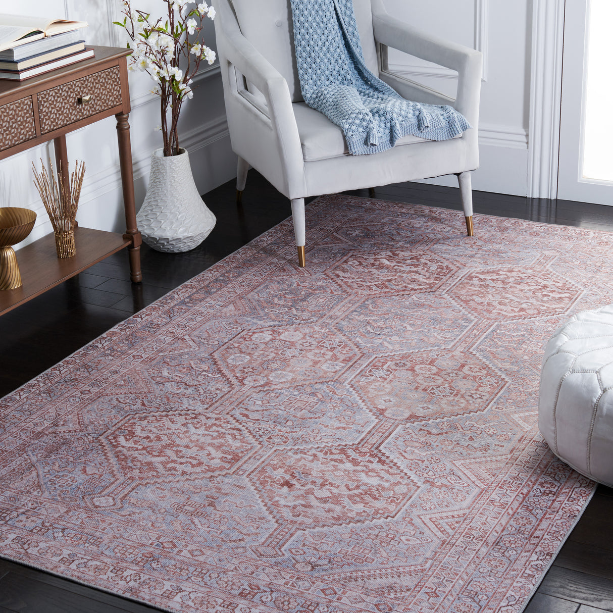 Safavieh Machine Washable Tucson Tsn180F Grey/Rust Rug.