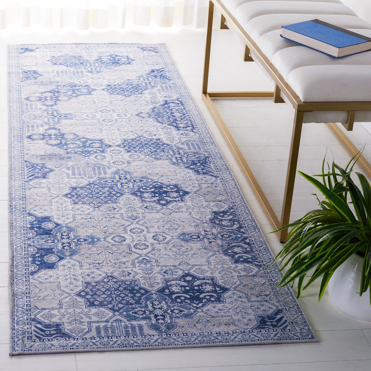 Safavieh Machine Washable Tucson Tsn193F Grey/Navy Rug.