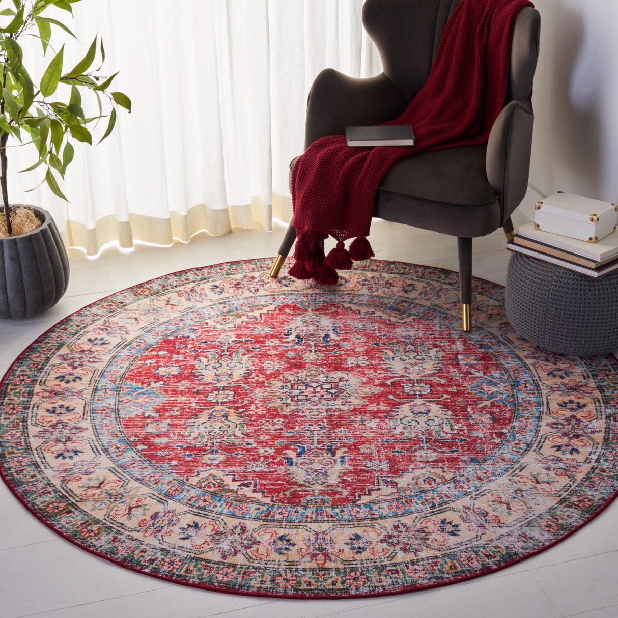 Safavieh Machine Washable Tucson Tsn196P Rust/Beige Rug.