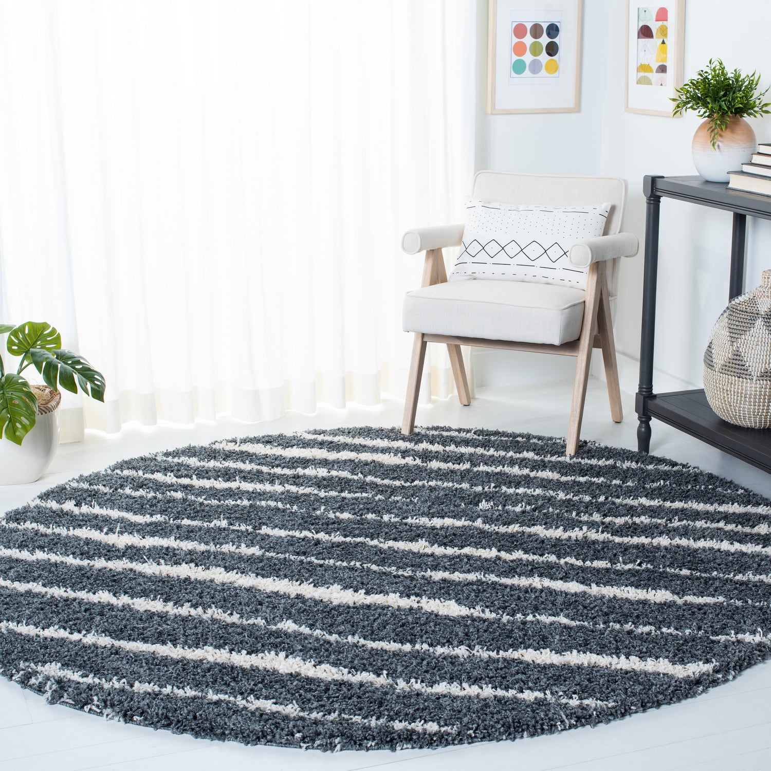 Safavieh Venus Shag Vns603G Dark Grey/Ivory Rug.