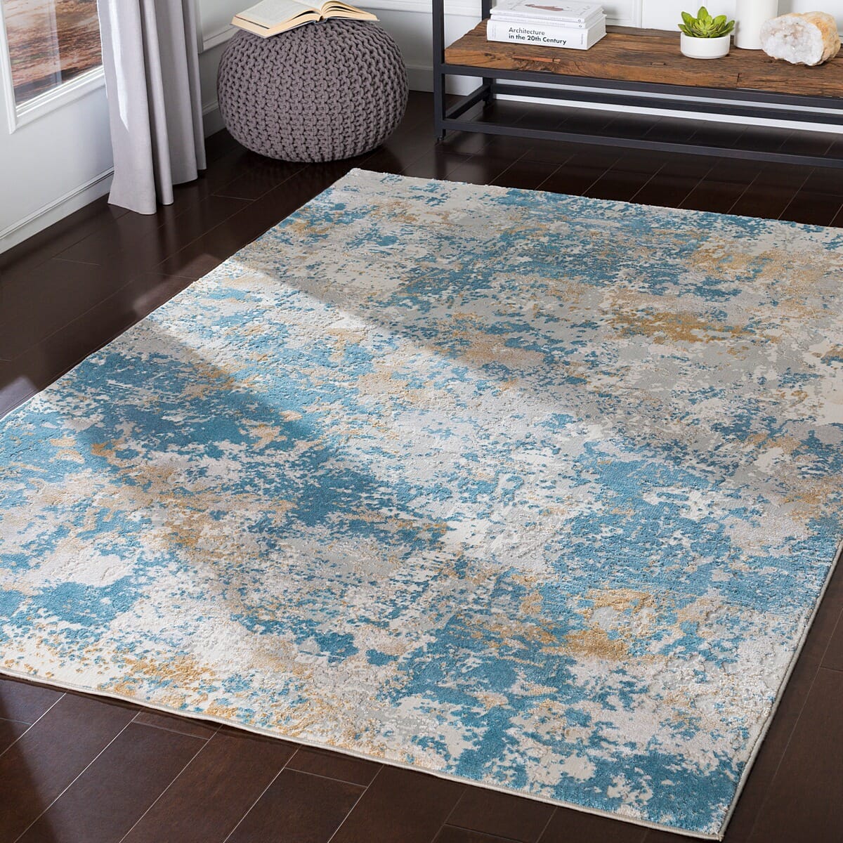 Surya Aisha Ais-2302 Sky Blue, Mustard, Light Gray, White Rugs.