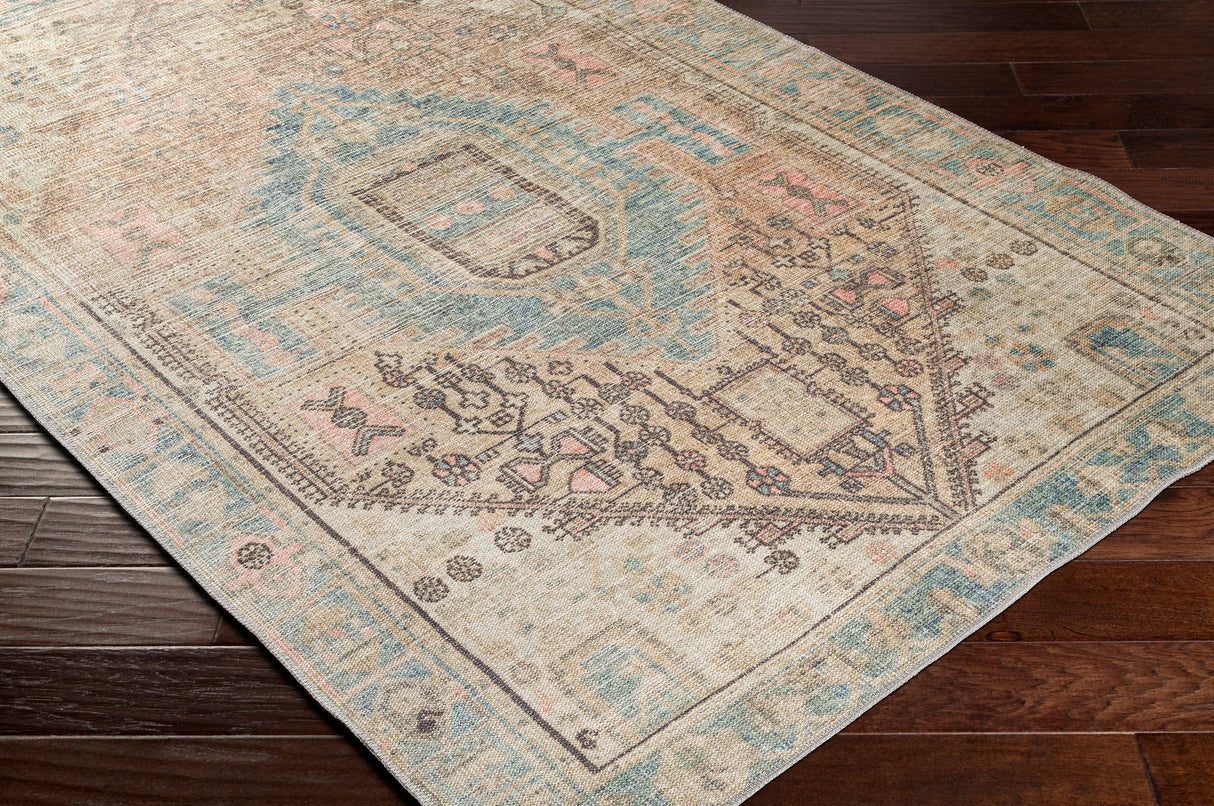Surya Alanya Aly-2306 Denim, Peach, Tan, Grass Green Rugs.