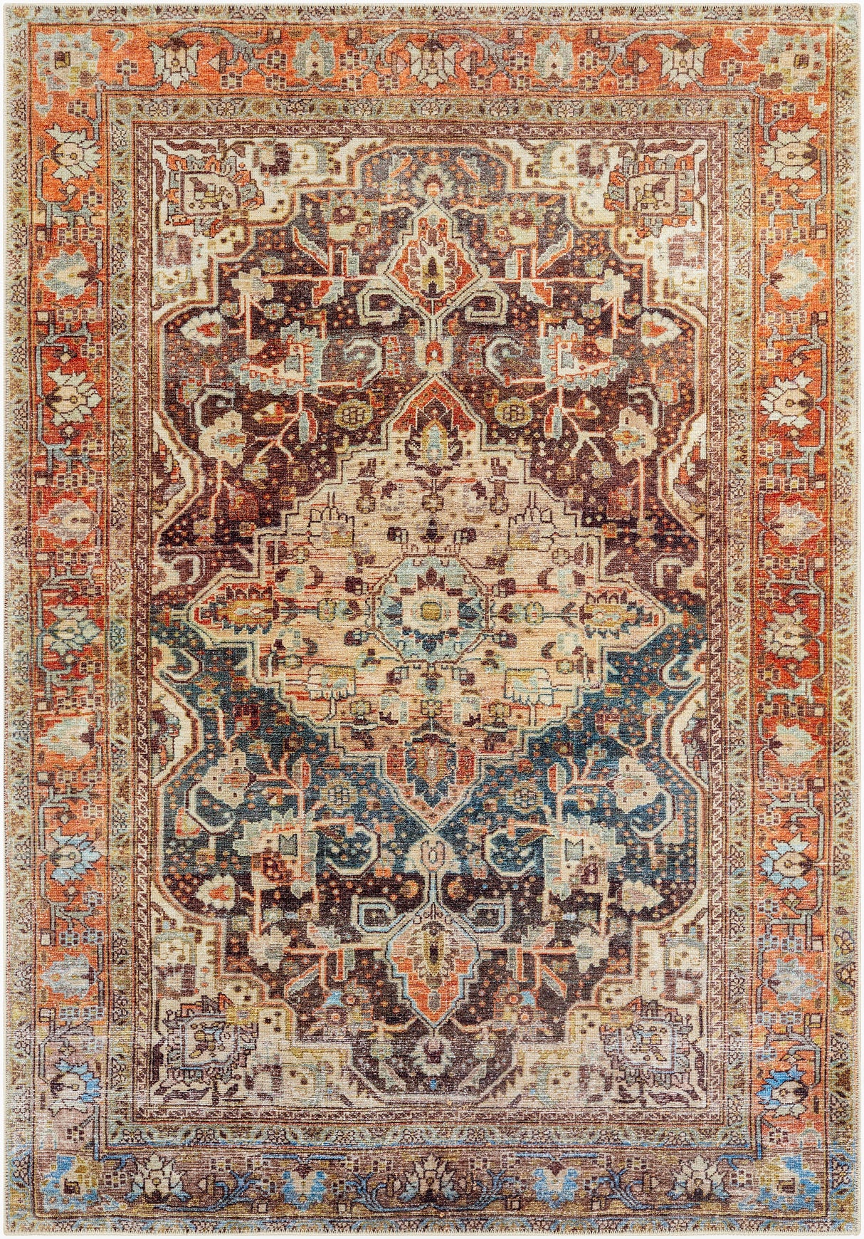 Surya Amelie Aml-2343 Charcoal, Dark Blue, Burnt Orange, Olive Rugs.