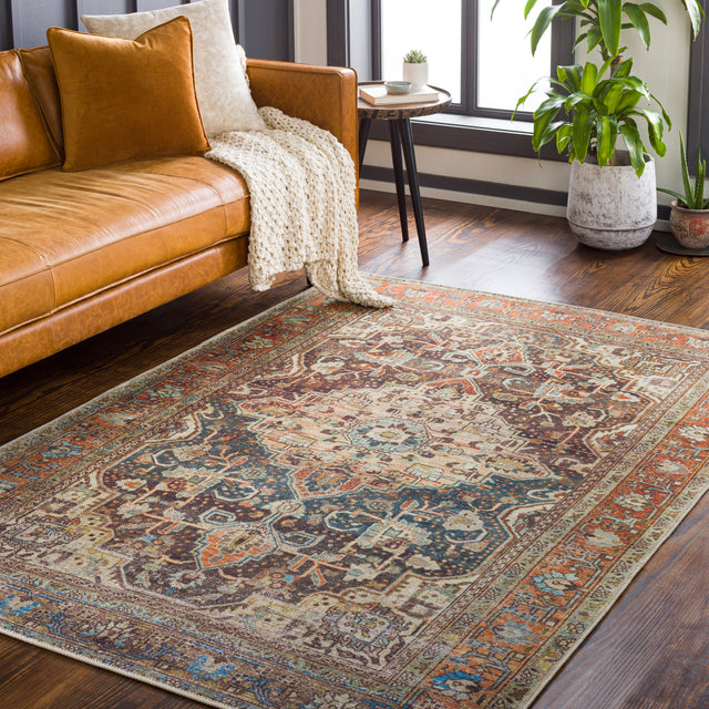 Surya Amelie Aml-2343 Charcoal, Dark Blue, Burnt Orange, Olive Rugs.