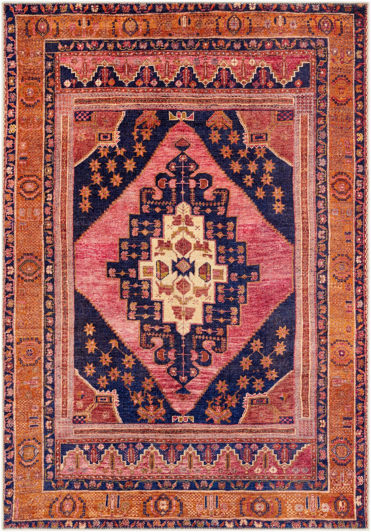 Surya Amelie Aml-2347 Dark Blue, Bright Pink, Burnt Orange, Wheat Rugs.