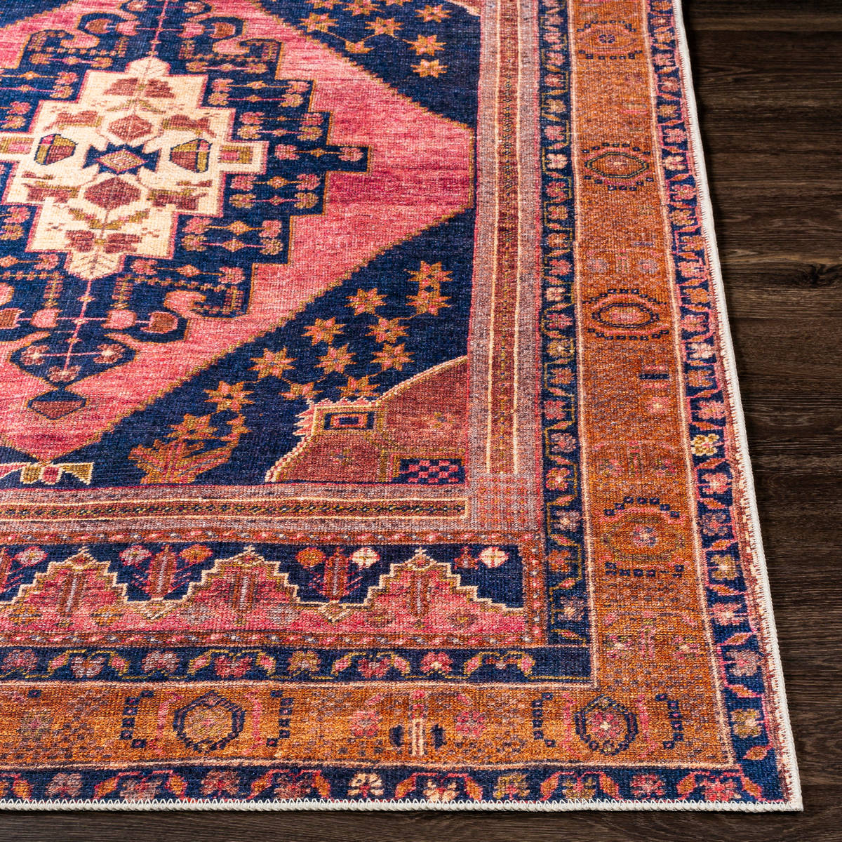 Surya Amelie Aml-2347 Dark Blue, Bright Pink, Burnt Orange, Wheat Rugs.