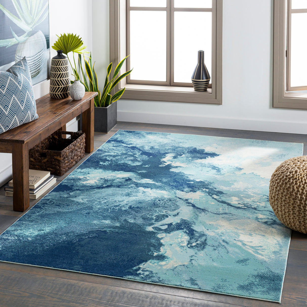 Surya Bodrum Bdm-2306 Ivory, Silver Gray, Navy, Aqua Rugs.