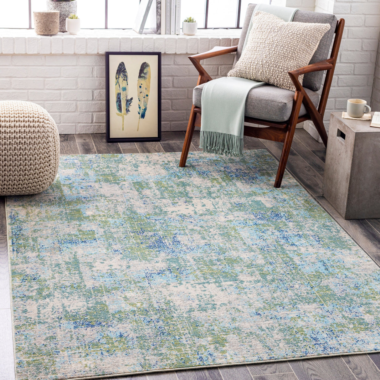 Surya Bodrum Bdm-2328 Dark Green, Wheat, Navy, Sky Blue Rugs.