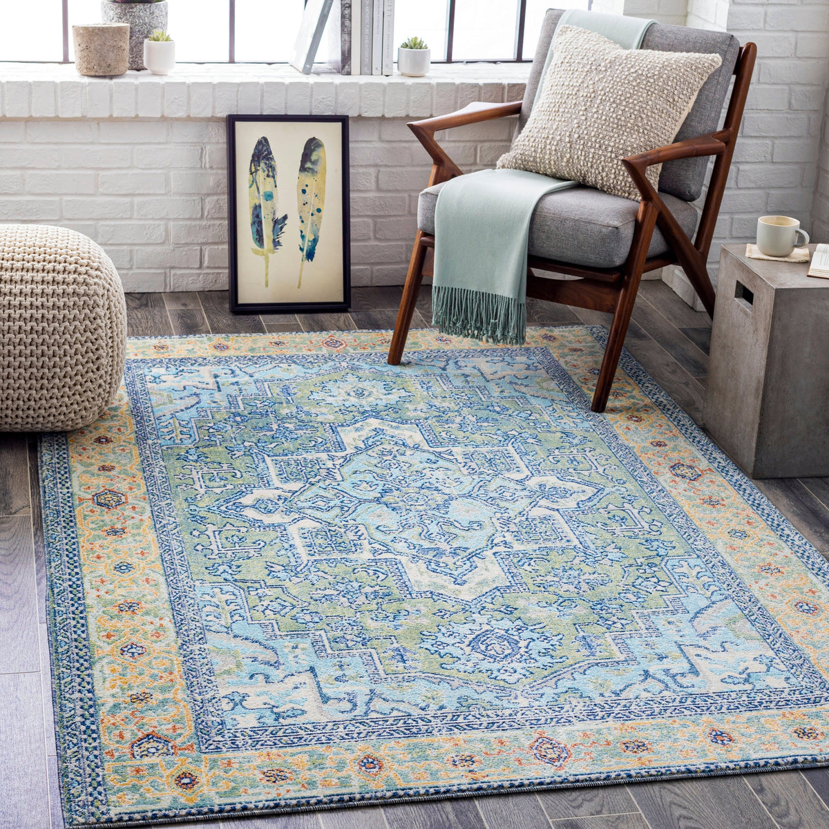 Surya Bodrum Bdm-2335 Dark Green, Wheat, Sky Blue, Navy Rugs.