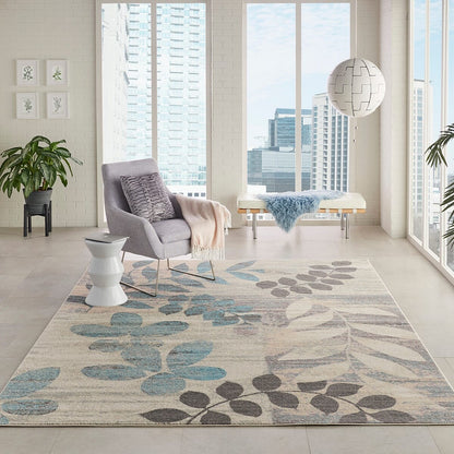 Nourison Tranquil Tra01 Ivory / Light Blue Floral / Country Area Rug