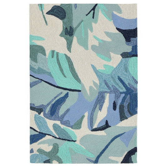 Liora Manne Capri Palm Leaf 1668/03 Blue, Green, Natural, Navy Floral / Country Area Rug
