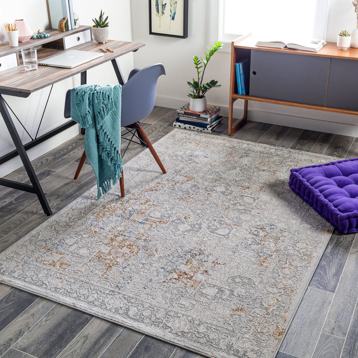 Surya Carmel Crl-2313 Taupe, Light Gray, Aqua, Mustard Rugs.