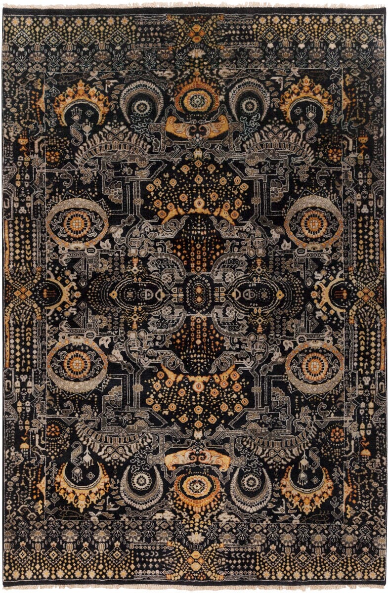 Surya Empress Ems-7000 Black / Gold / Gray / Burnt Orange Rugs.