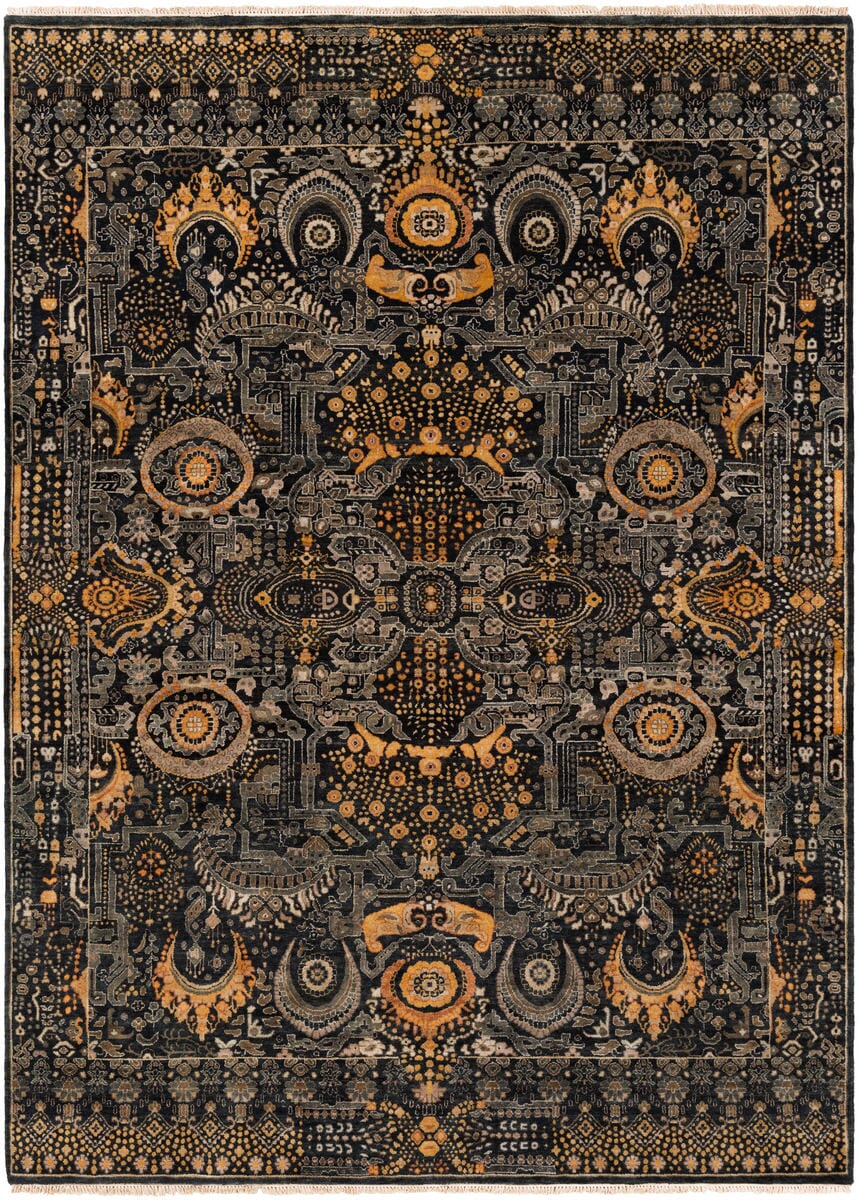 Surya Empress Ems-7000 Black / Gold / Gray / Burnt Orange Rugs.