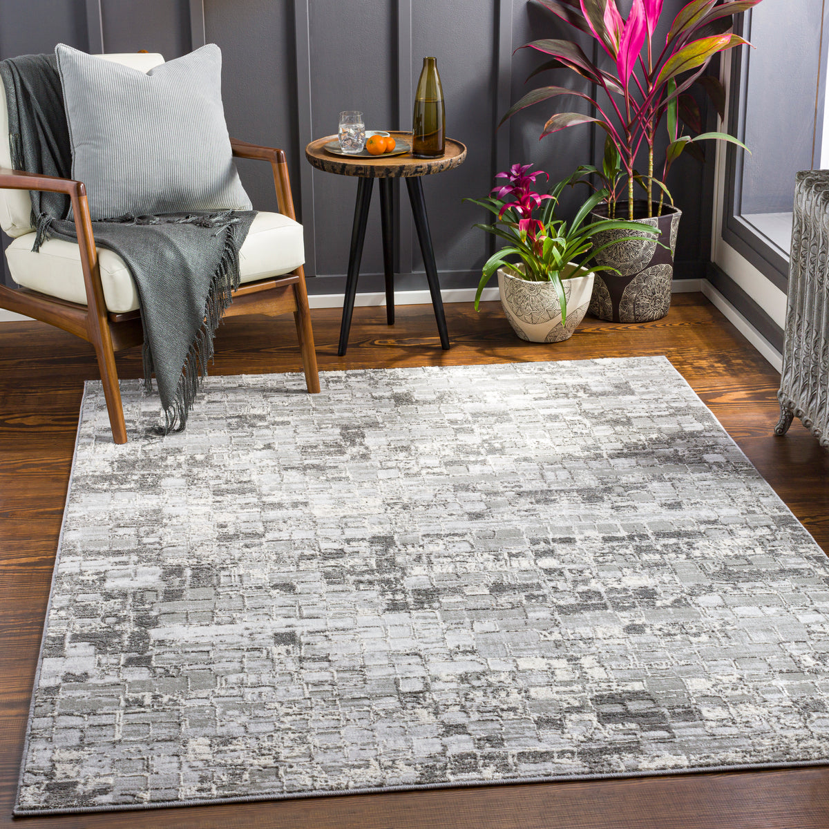 Surya Enfield Enf-2300 Charcoal, Medium Gray, Light Gray, Cream Rugs.