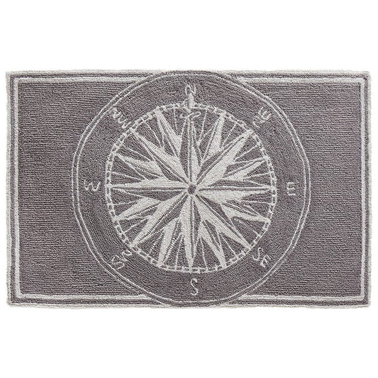 Liora Manne Frontporch Compass 1447/47 Grey, White Coastal Area Rug