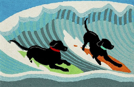 Liora Manne Frontporch Surfing Dogs 1473/04 Ocean Novelty Area Rug