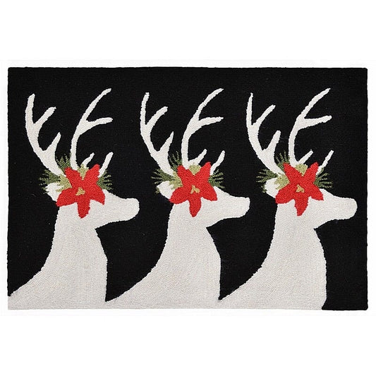 Liora Manne Frontporch Reindeer 1818/48 Black, Gold, Green, Ivory, Red Christmas Area Rug