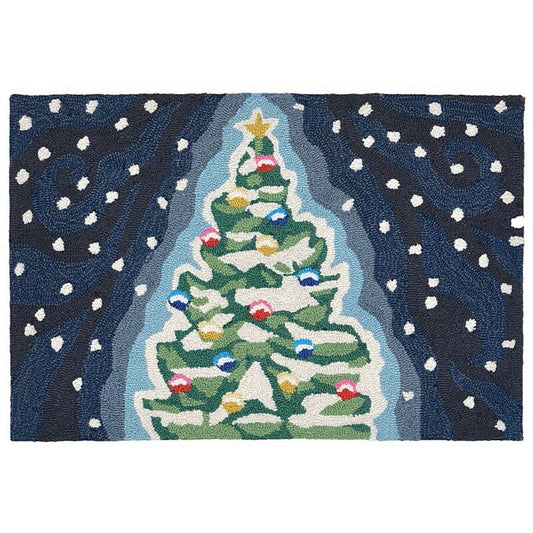 Liora Manne Frontporch Xmas Tree 1844/47 Blue, Green, Ivory, Navy, Red Christmas Area Rug