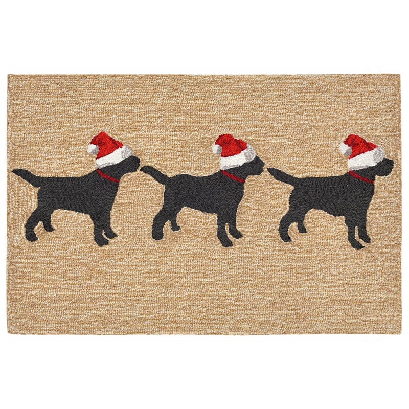 Liora Manne Frontporch 3 Dogs Christmas 1857/12 White, Black, Red, White Christmas Area Rug