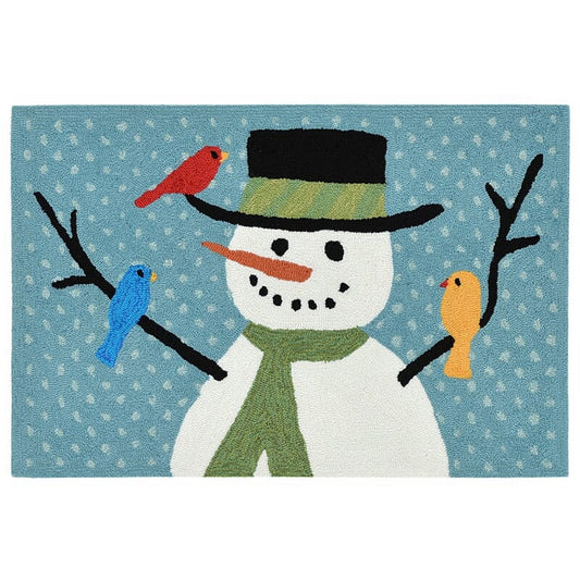 Liora Manne Frontporch Snowman And Friends 1865/03 Blue, Black, Green, Orange, Red Christmas Area Rug