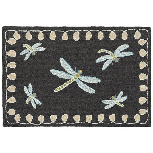Liora Manne Frontporch Dragonfly 2048/47 Black, Blue, Sage, White, Yellow Floral / Country Area Rug
