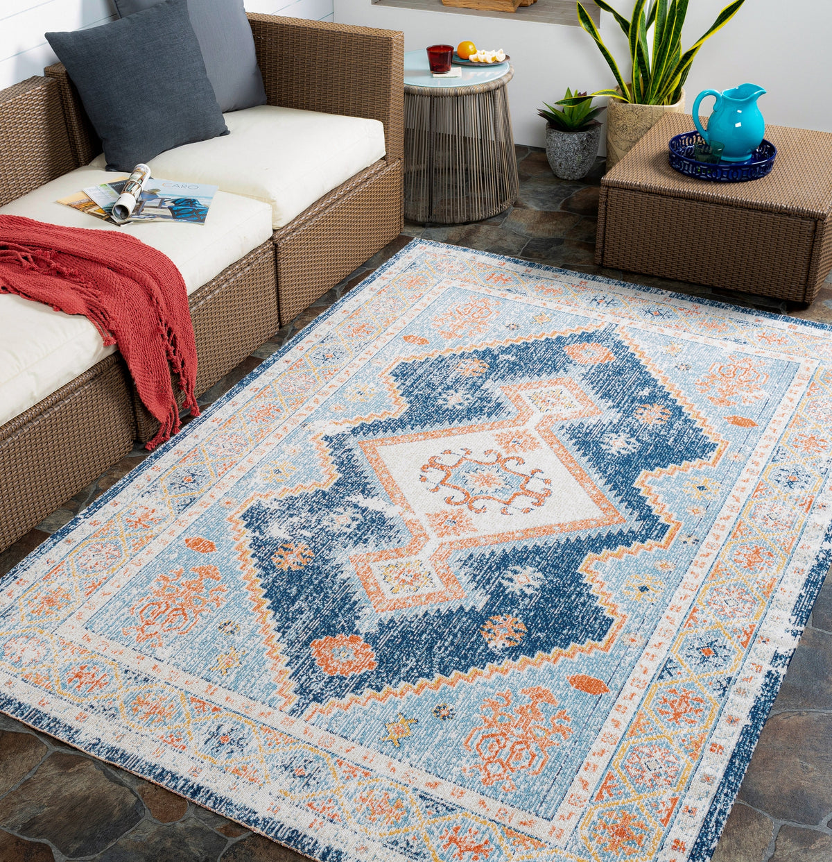 Surya Huntington Beach Htb-2303 Dark Blue, Denim, Burnt Orange, Camel Rugs.