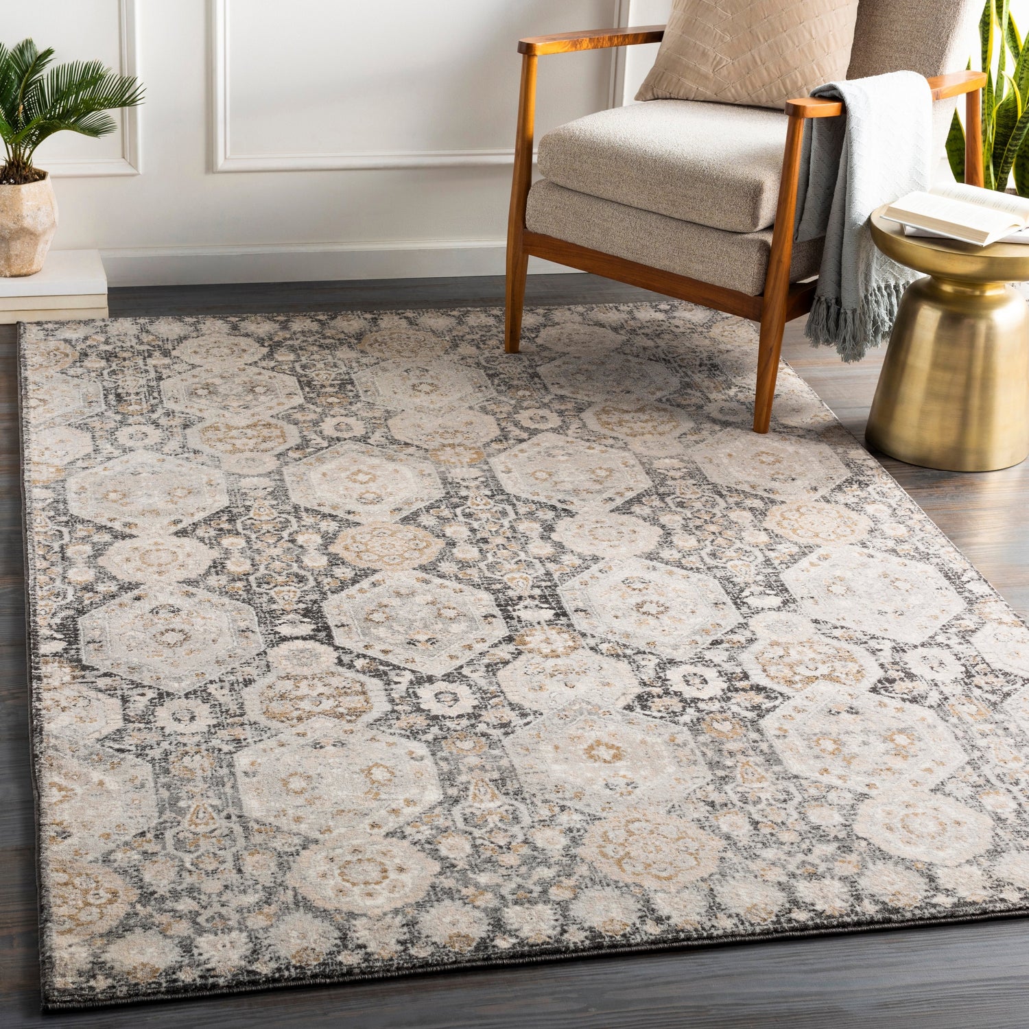 Surya Indigo Igo-2307 Black, Medium Gray, Charcoal, Tan Rugs.
