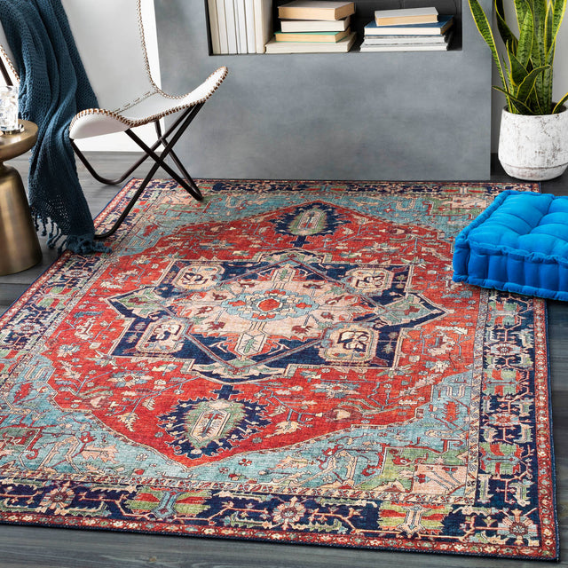 Surya Iris Irs-2308 Bright Red, Burnt Orange, Navy, Ice Blue Rugs.