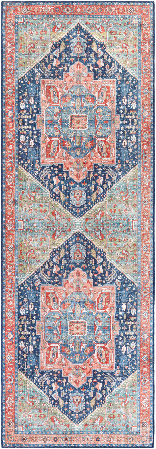 Surya Iris Irs-2312 Navy, Peach, Grass Green, Coral Rugs.