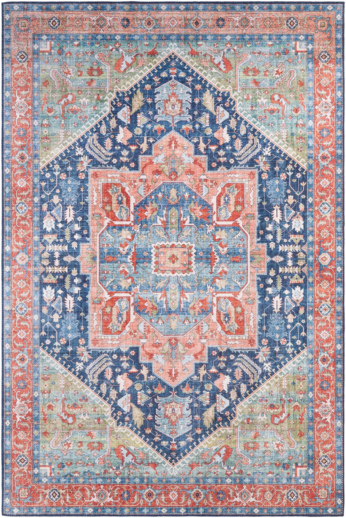 Surya Iris Irs-2312 Navy, Peach, Grass Green, Coral Rugs.
