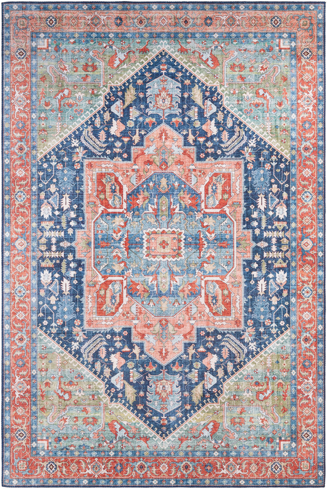 Surya Iris Irs-2312 Navy, Peach, Grass Green, Coral Rugs.