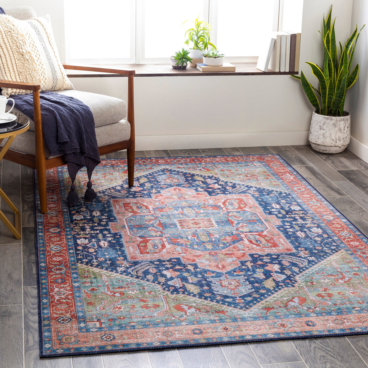 Surya Iris Irs-2312 Navy, Peach, Grass Green, Coral Rugs.