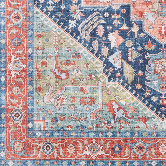 Surya Iris Irs-2312 Navy, Peach, Grass Green, Coral Rugs.