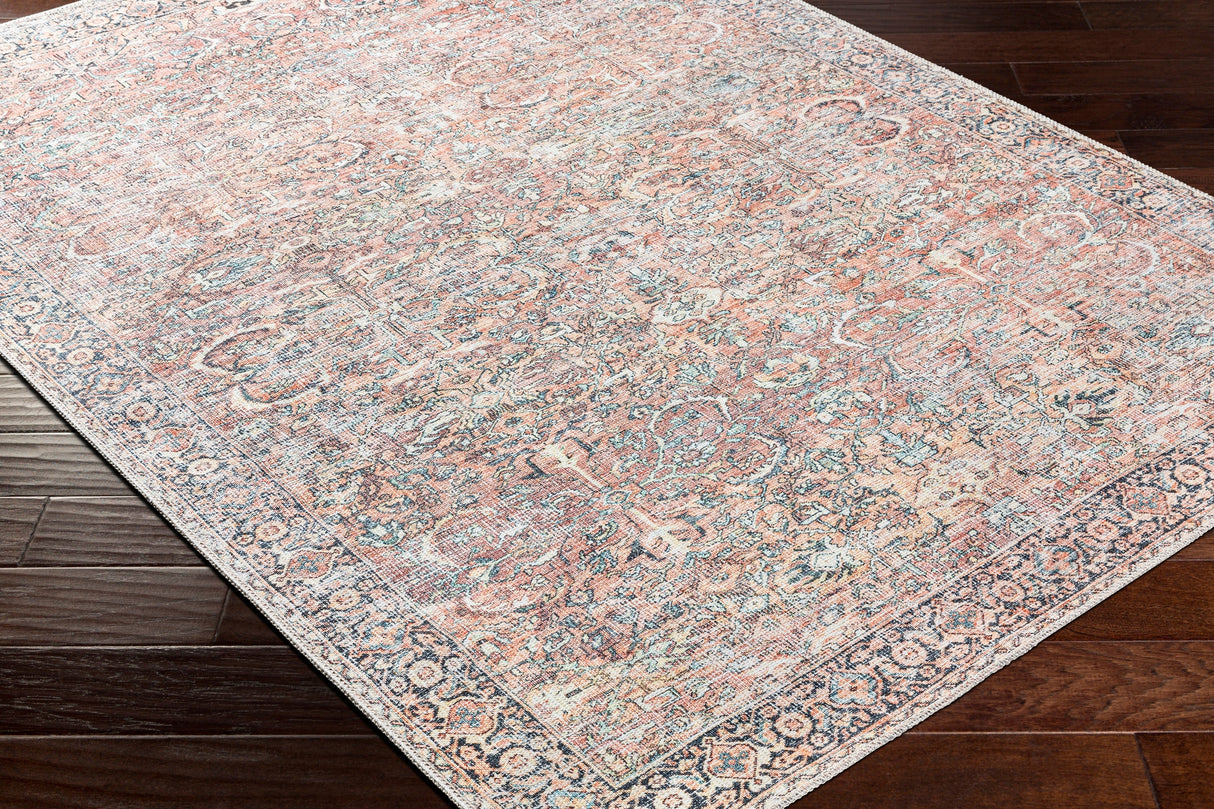 Surya Machine Washable Kemer Kmr-2309 Dusty Pink, Brick Red Rug.