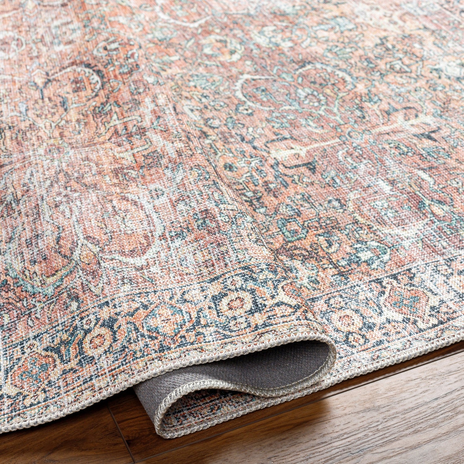 Surya Machine Washable Kemer Kmr-2309 Dusty Pink, Brick Red Rug.