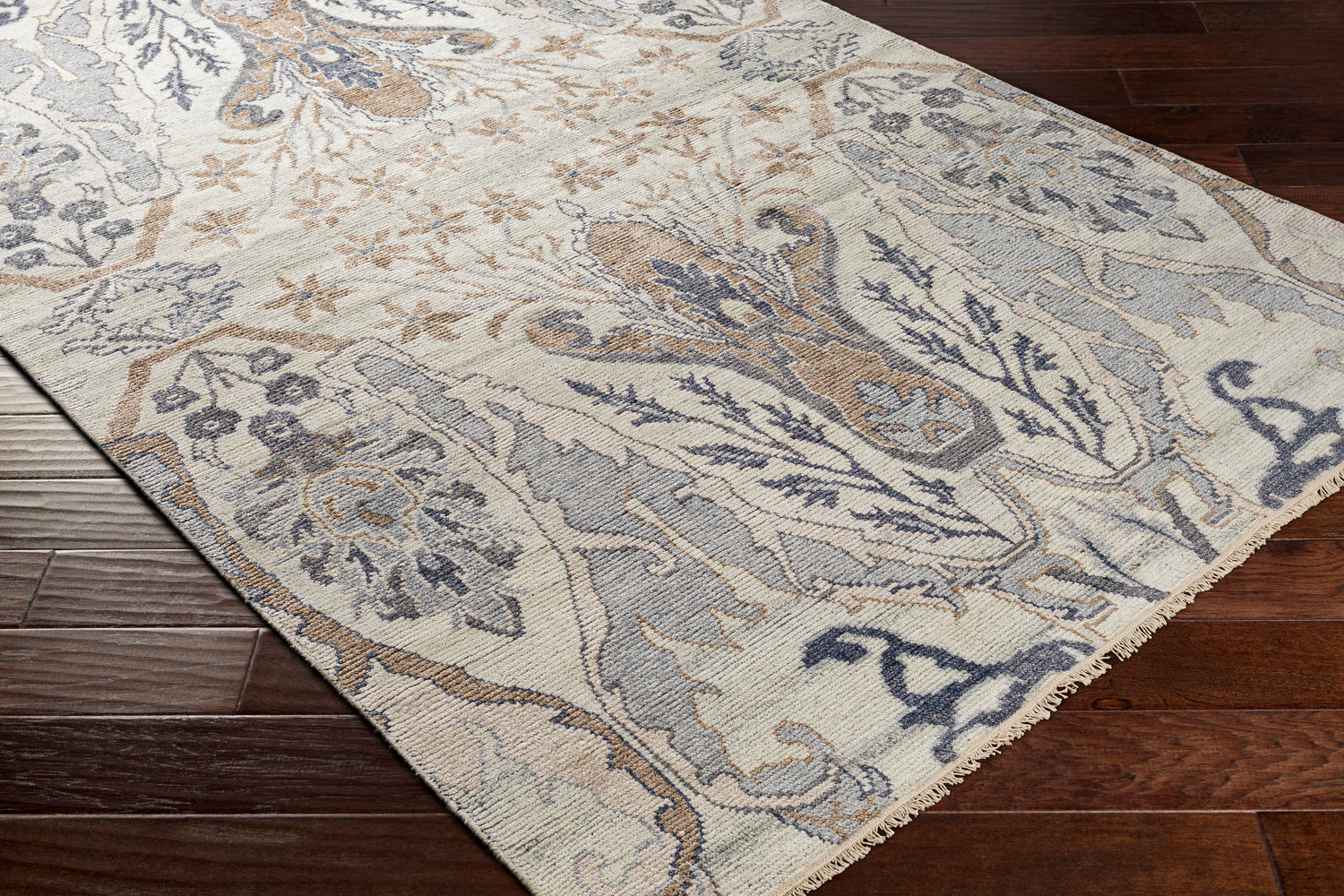 Surya Kushal Kus-2302 Silver Gray, White, Medium Gray, Taupe Rugs.