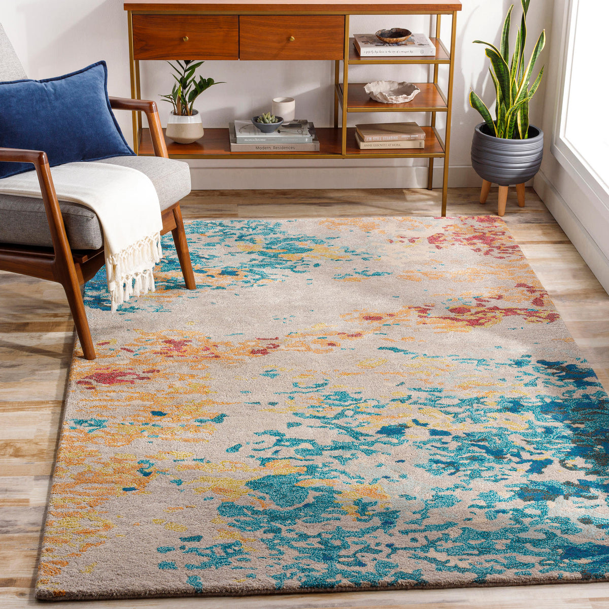 Surya Kavita Kvt-2319 Aqua, Blue, Burnt Orange, Yellow Rugs.